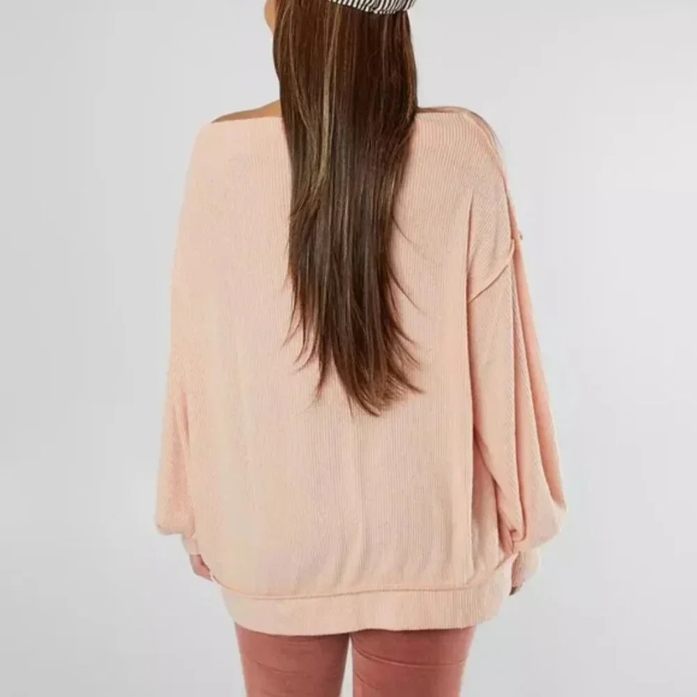 NWT Free People Women's Main Squeeze Brushed Hacci Top Pink Size M $80 L325 - Picture 4 of 4